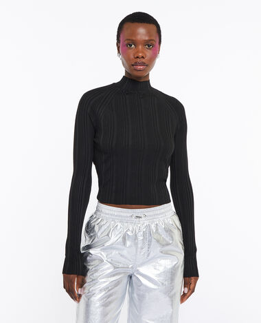 Pull court avec cut out et pan torsadé au dos noir - Pimkie