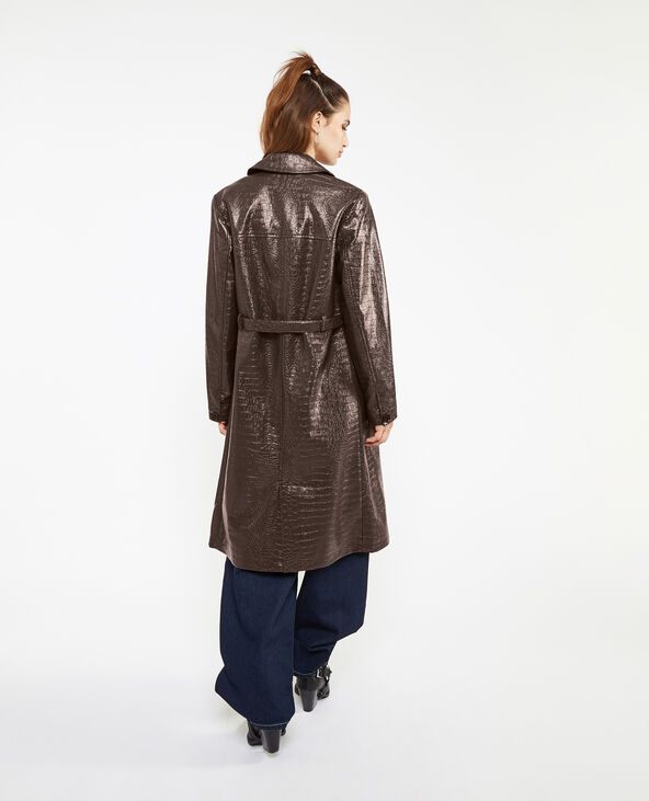 Manteau ceinturé effet croco marron - Pimkie
