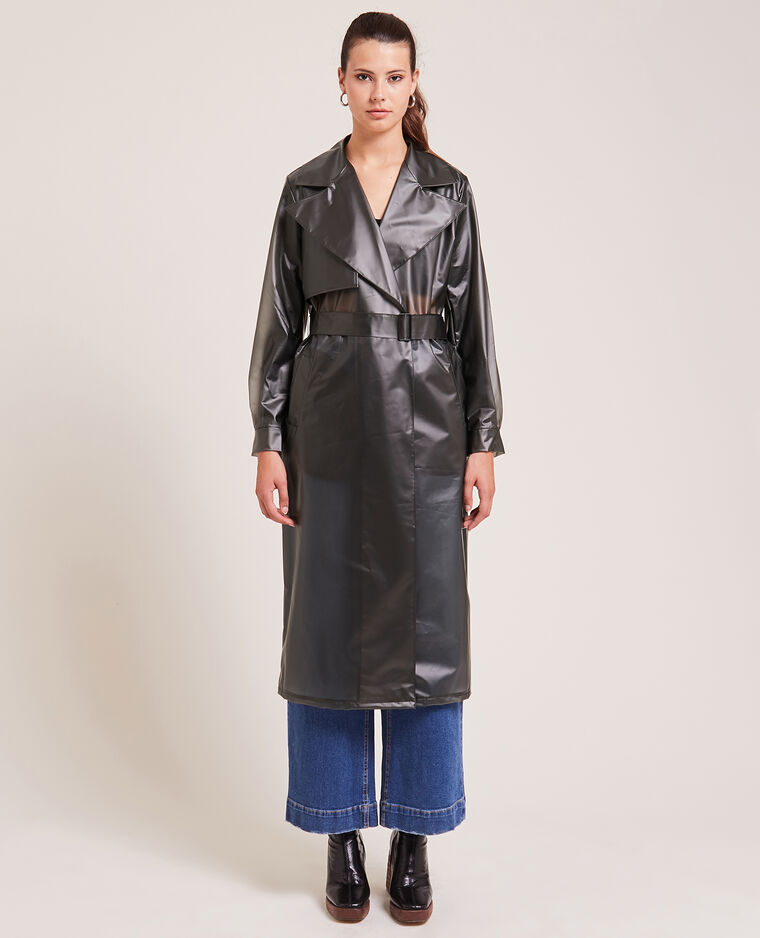 Trench long en plastique translucide noir - Pimkie