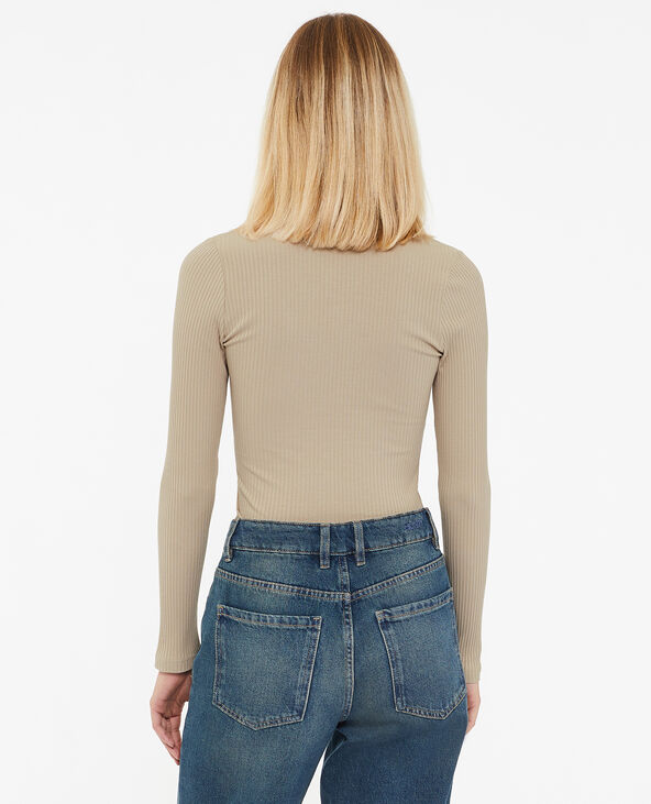 Top maille côtelée encolure carrée beige - Pimkie
