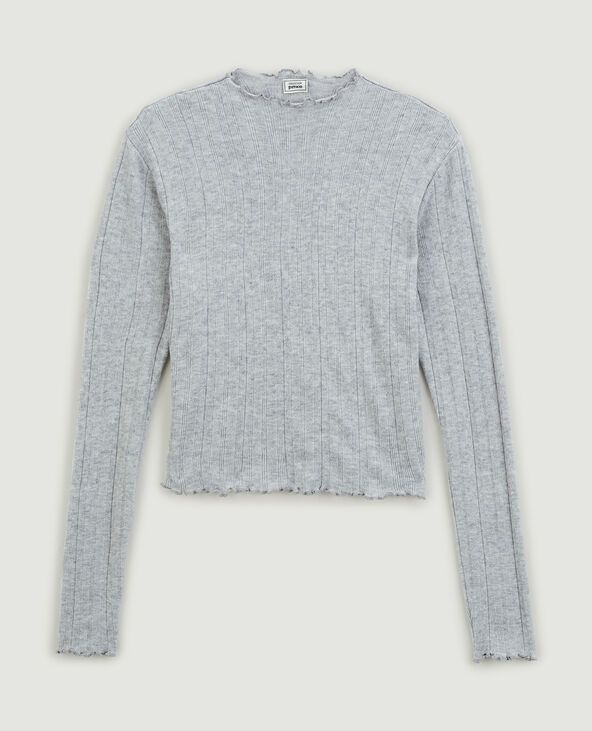 Pull maille fine côtelée gris clair - Pimkie