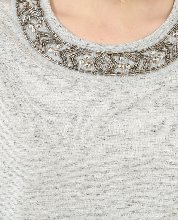 T-shirt encolure bijoux gris chiné - Pimkie