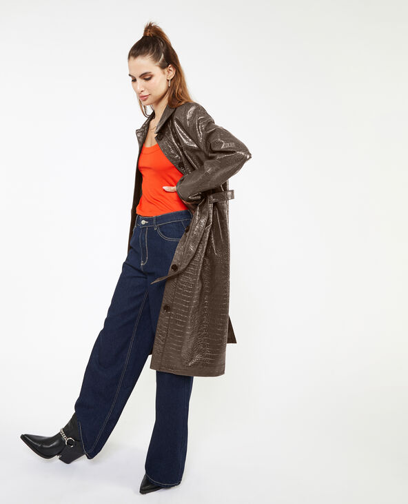 Manteau ceinturé effet croco marron - Pimkie