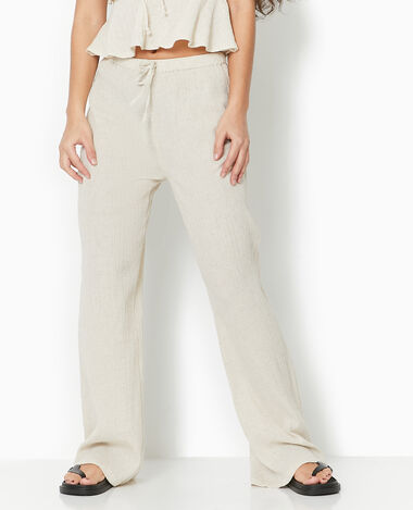 Pantalon large en tissu effet froissé blanc - Pimkie