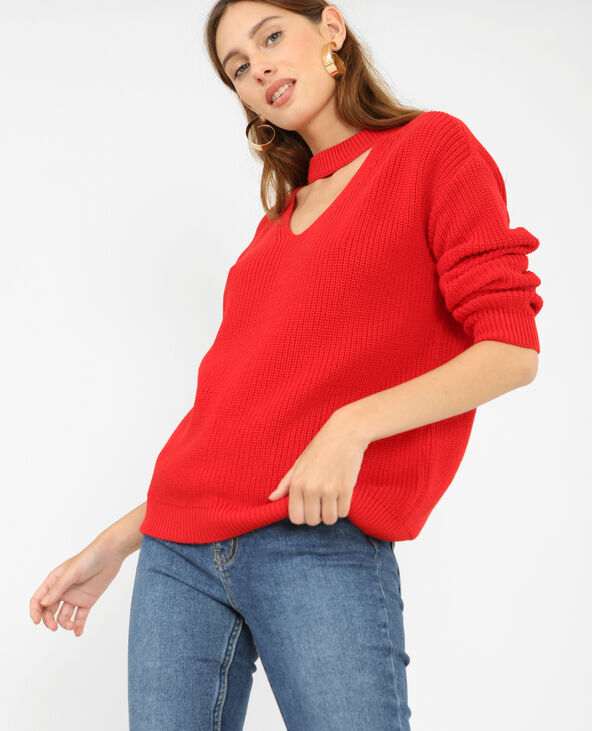 Pull col choker rouge - Pimkie