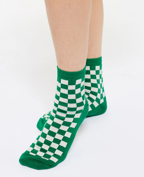 Paire de chaussettes motif damier vert - Pimkie