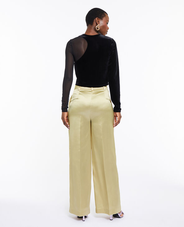Pantalon droit et large en satin beige - Pimkie