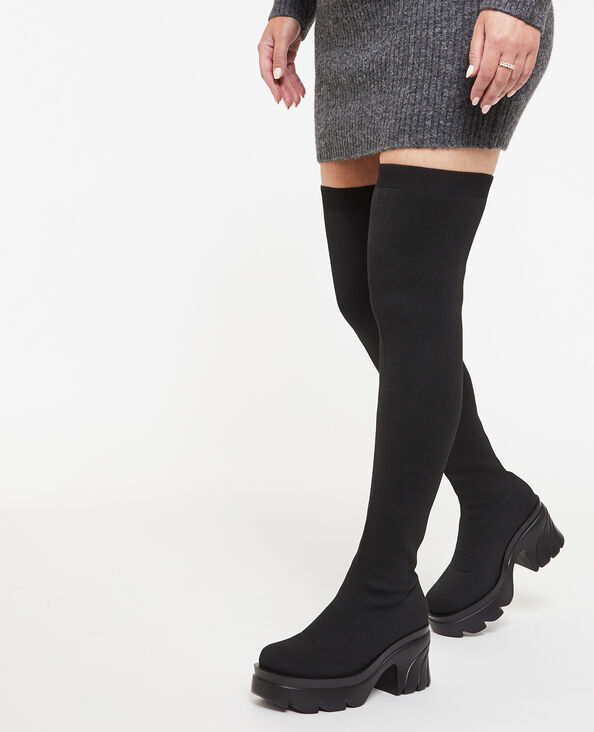 Bottes cuissardes en maille avec semelles plateformes noir - Pimkie