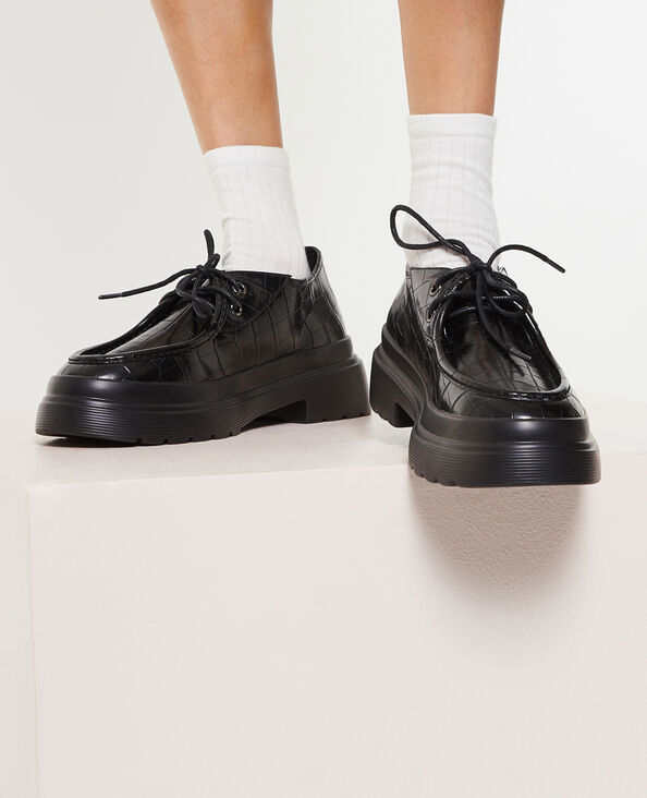 Mocassins à lacets effet croco noir - Pimkie