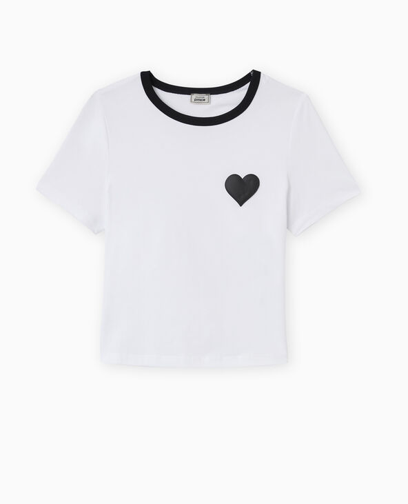 T-shirt court avec cœur blanc - Pimkie