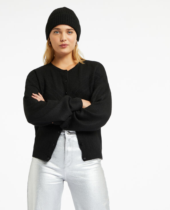 Gilet col rond maille fantaisie noir - Pimkie