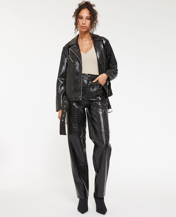 Pantalon droit en vinyle effet croco noir - Pimkie