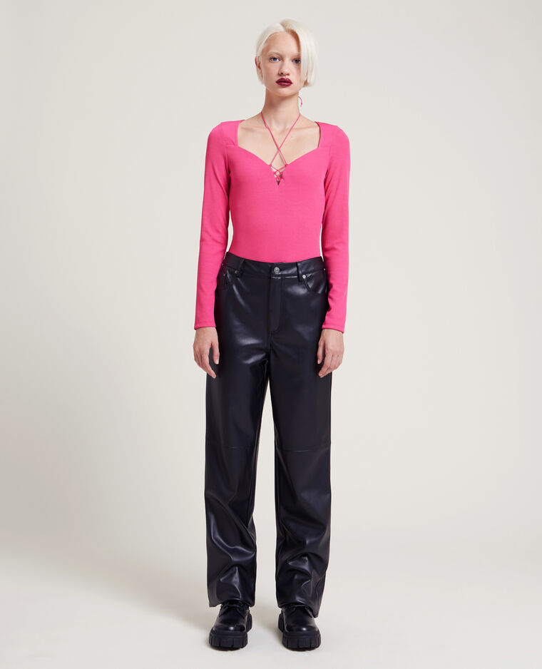 Body manches longues avec laçage rose fuchsia - Pimkie