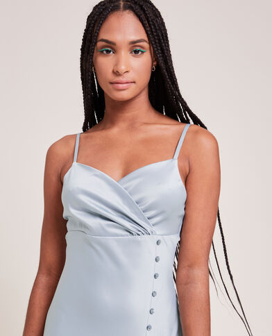 Robe longue cache-cœur en satin gris - Pimkie