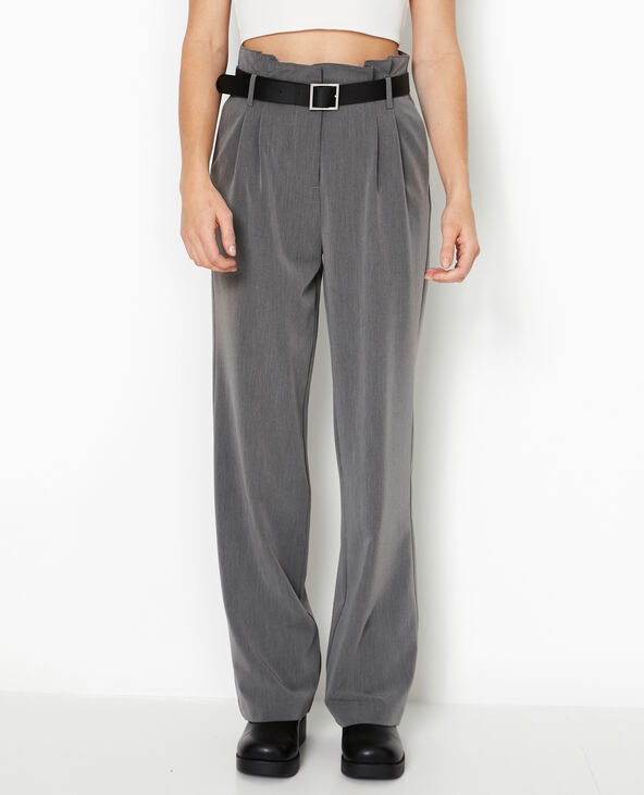 Pantalon large taille haute avec ceinture gris foncé - Pimkie