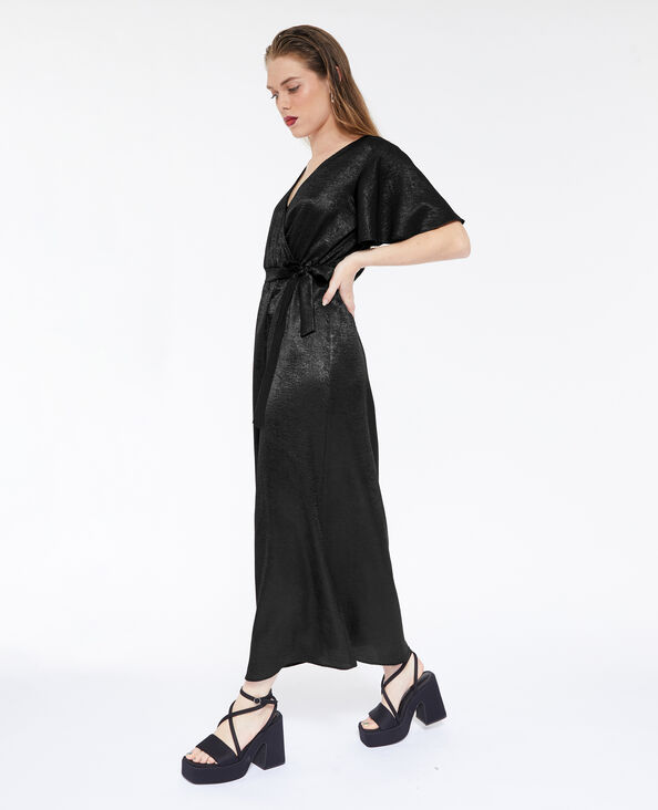 Robe longue satinée cache-cœur noir - Pimkie