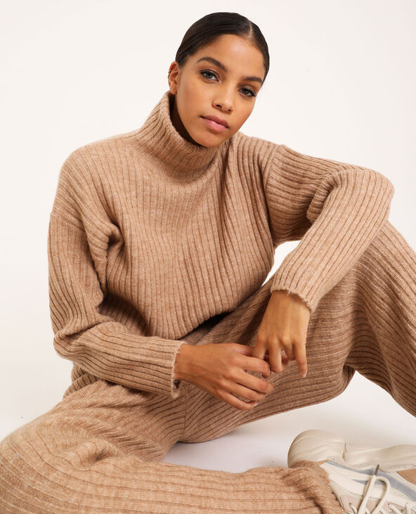 Pull col sales roule beige