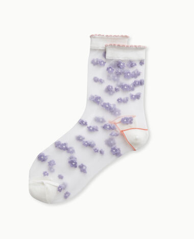 Paire de chaussettes transparentes avec fleurs lilas - Pimkie