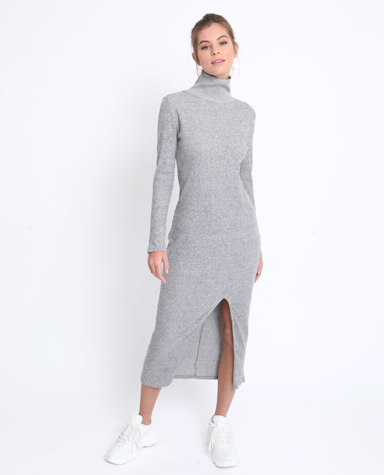 Lange Jurk Met Split Gemeleerd Grijs 781252830a08 Pimkie