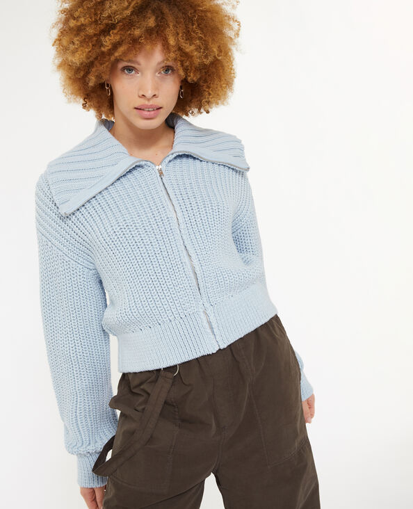 Gilet zippé en grosse maille bleu clair - Pimkie