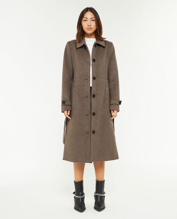 Manteau long col classique taupe - Pimkie
