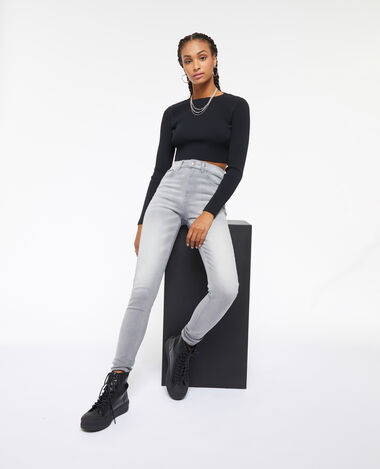 Jean skinny taille haute gris clair - Pimkie