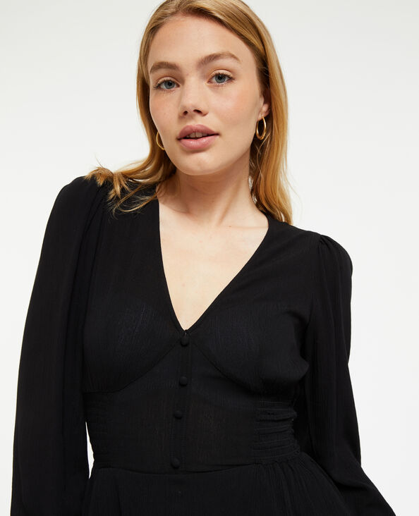 Robe courte col V avec dentelle et boutons noir - Pimkie