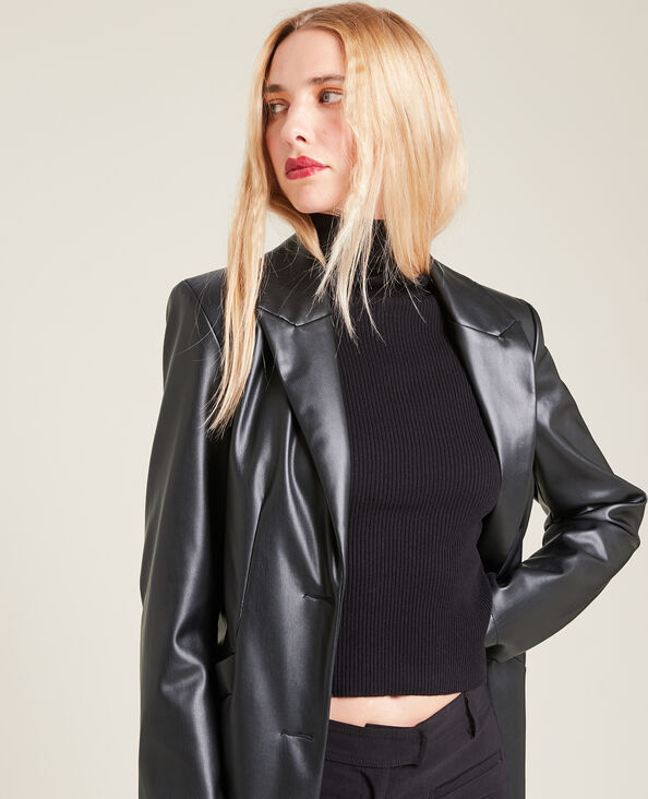 Manteau long simili cuir noir - Pimkie