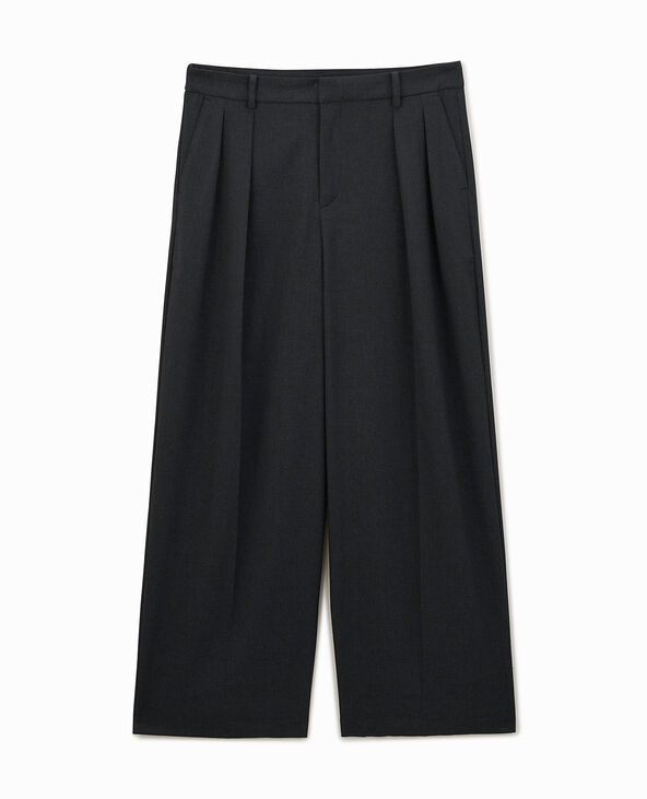 Pantalon large et droit avec pinces gris chiné - Pimkie