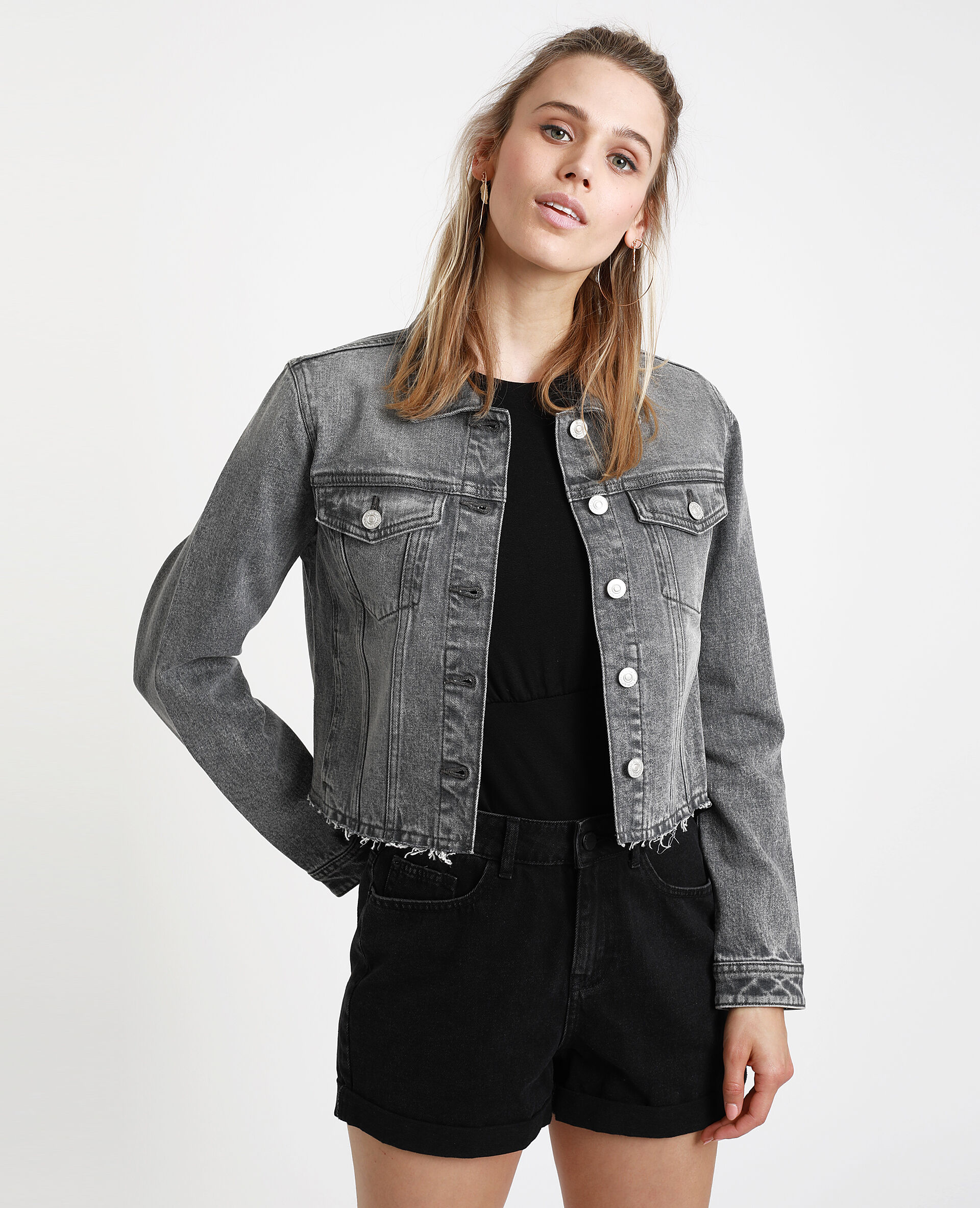 Veste en jean courte gris foncé - 323351888A08 | Pimkie