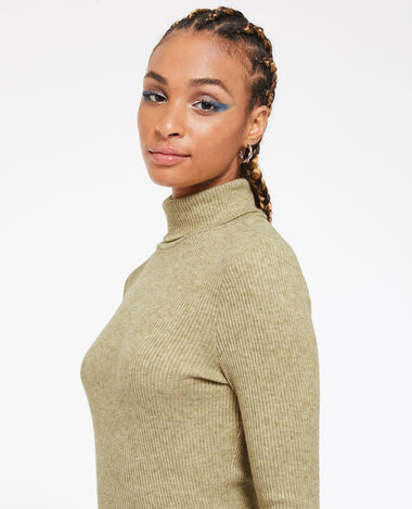 Pull fin col roulé maille côtelée vert olive - Pimkie