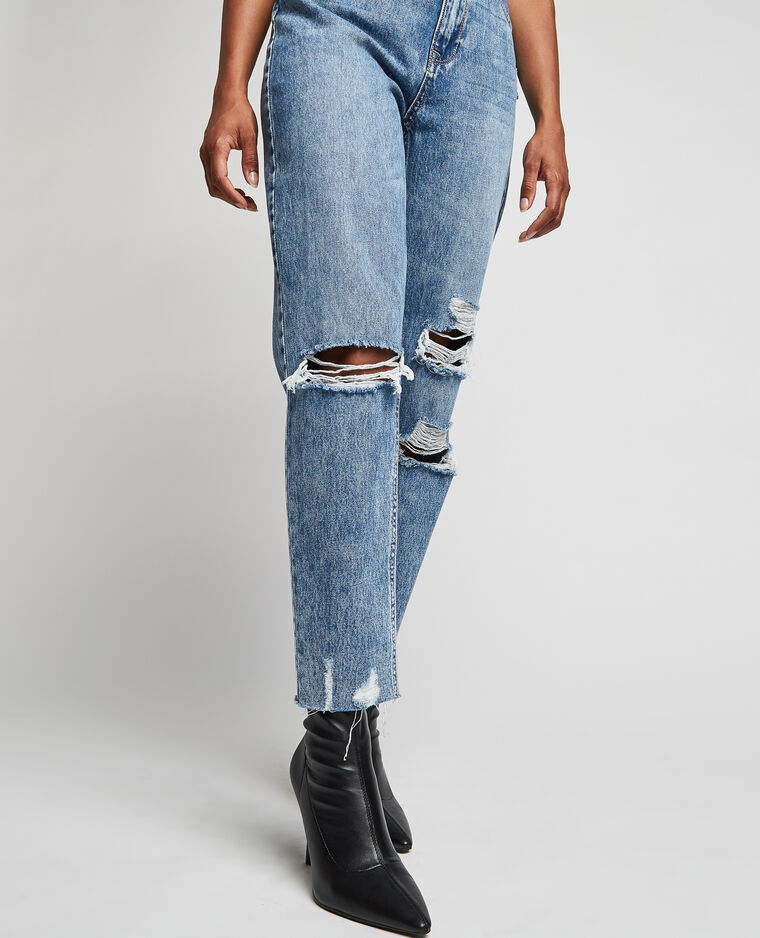 Jean mom trashé bleu denim - Pimkie
