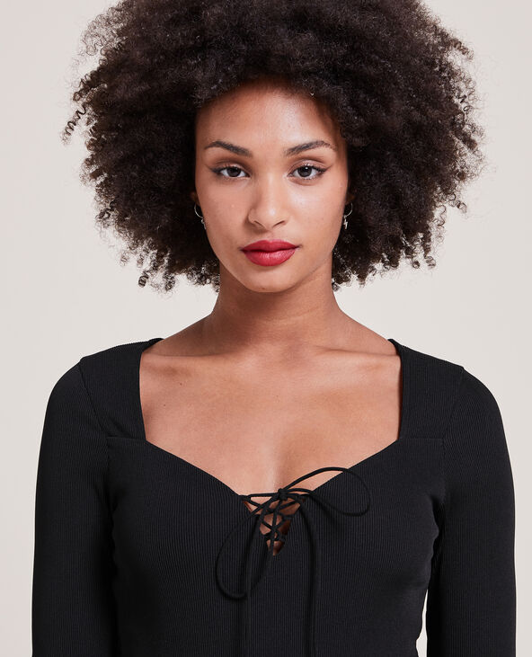 Body manches longues avec lacets noir - Pimkie