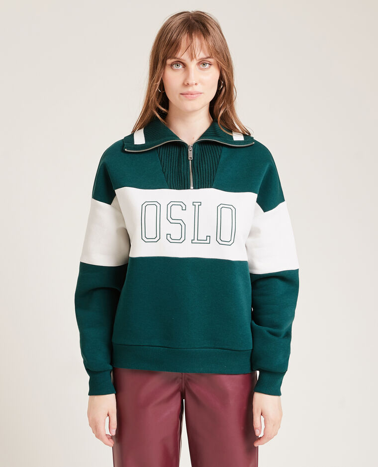 Sweat bi-matière col zippé vert - Pimkie