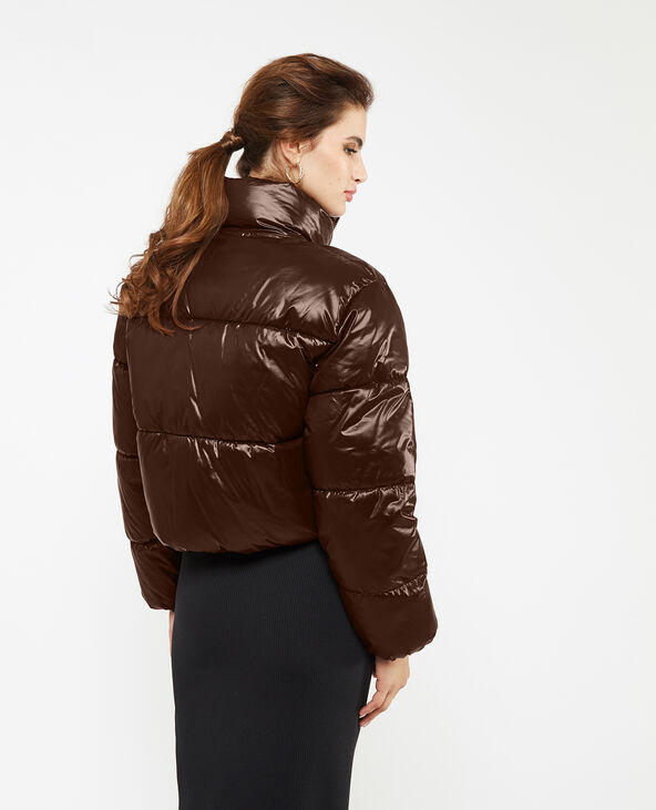 Doudoune courte matière brillante marron - Pimkie