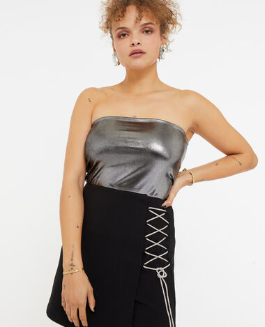 Top bandeau bustier en maille argentée argenté - Pimkie