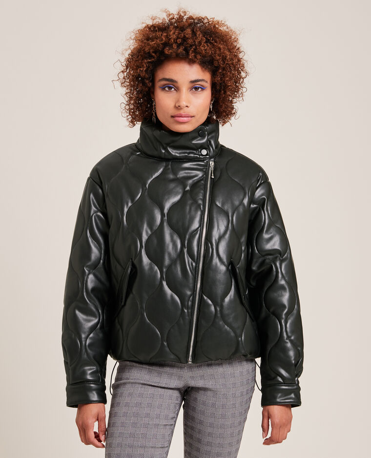 Blouson matelassé en simili cuir noir - Pimkie