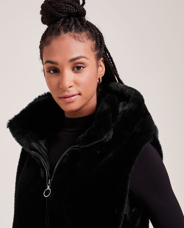 Veste fourrure store sans manche capuche