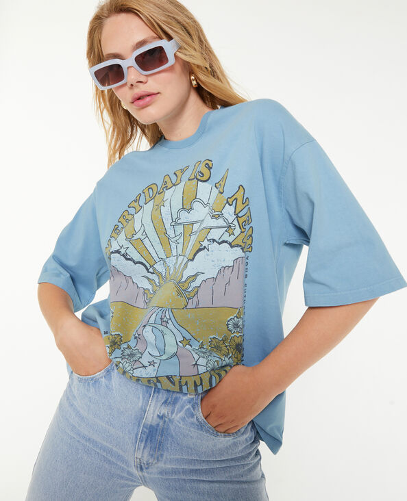 T-shirt oversize avec imprimé bleu - Pimkie