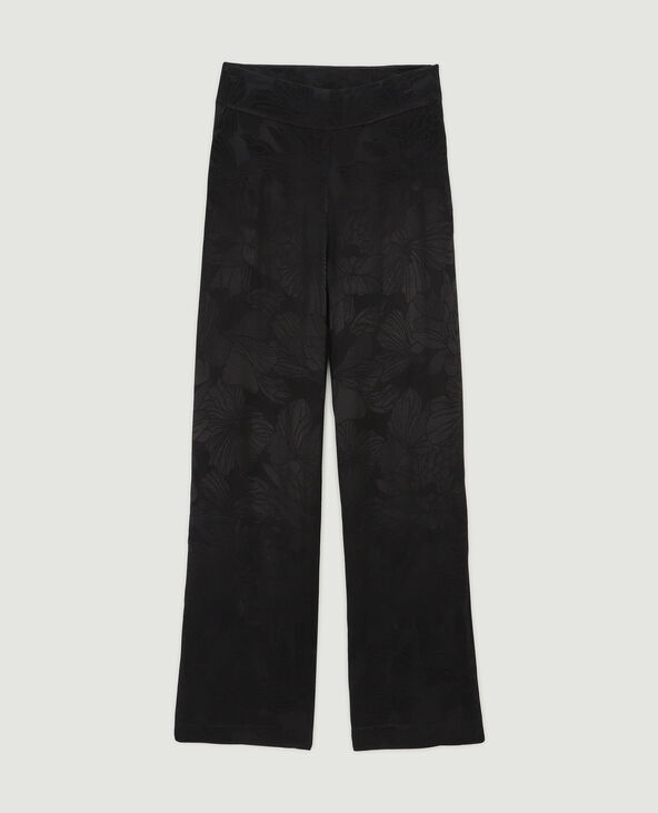 Pantalon large tissu satiné jacquard noir - Pimkie