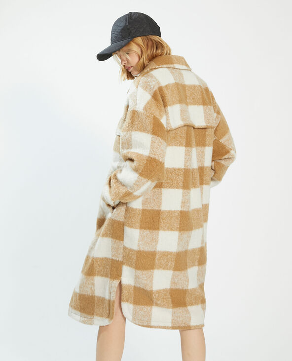 Manteau long oversize à carreaux avec laine camel - Pimkie