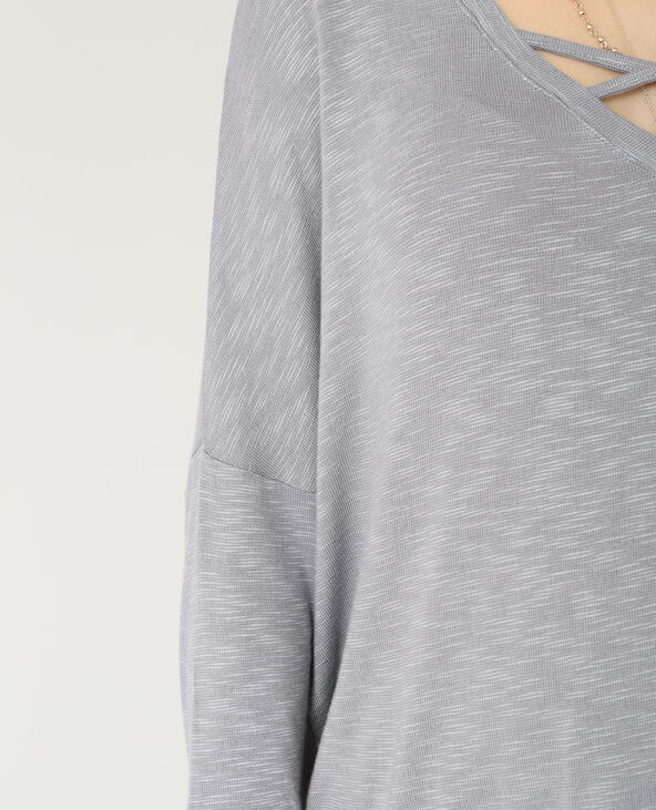 T-shirt à col croisé gris chiné - Pimkie