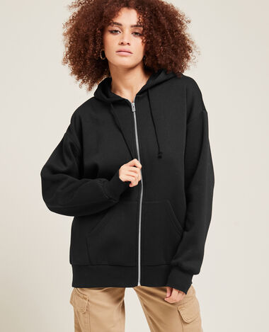 Sweat zippé oversize avec capuche noir - Pimkie