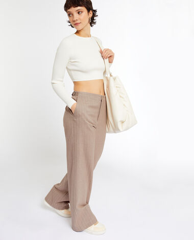 Pantalon large et droit taille basse beige - Pimkie