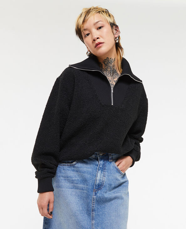 Sweat en sherpa avec col camionneur noir - Pimkie