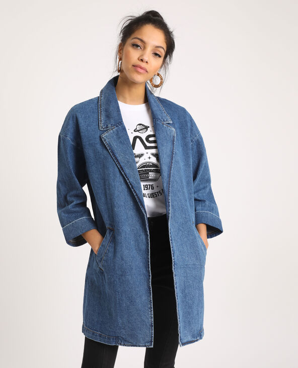 Manteau long en jean bleu - Pimkie