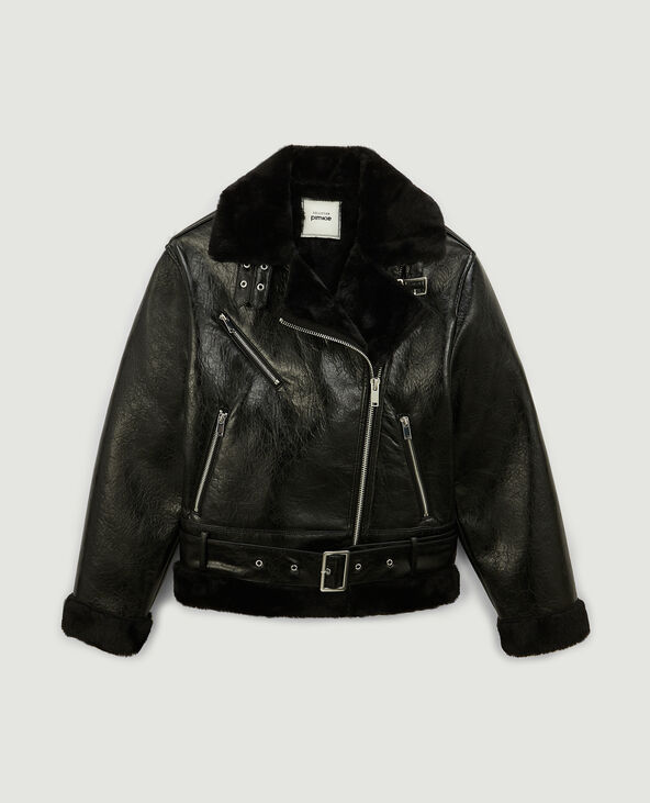 Blouson faux cuir avec doublure fourrure noir - Pimkie