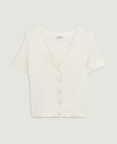 Top boutonné maille côtelée blanc - Pimkie