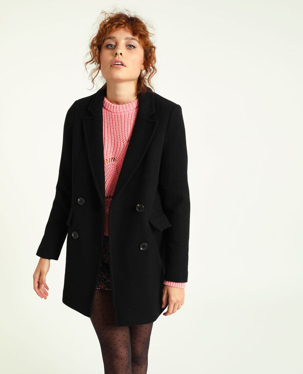Manteau droit drap de laine noir - Pimkie