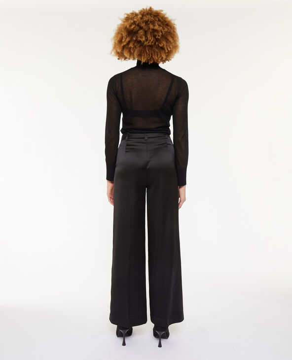 Pantalon droit et large en satin noir - Pimkie